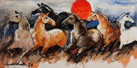 Mashkoor Raza, 36 x 18 Inch, Oil on Canvas, Horse Painting, AC-MR-408